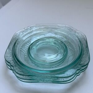Vintage Depression Glass Recollection Madrid Teal Saucer Set of 3 Replacement